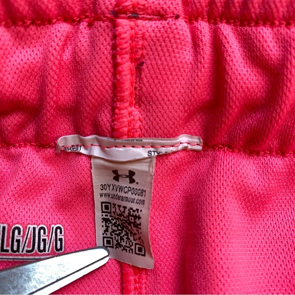 Under Armour Girls Running Shorts Youth L Pink Black Folderover Waist Loose Fit - Picture 7 of 13